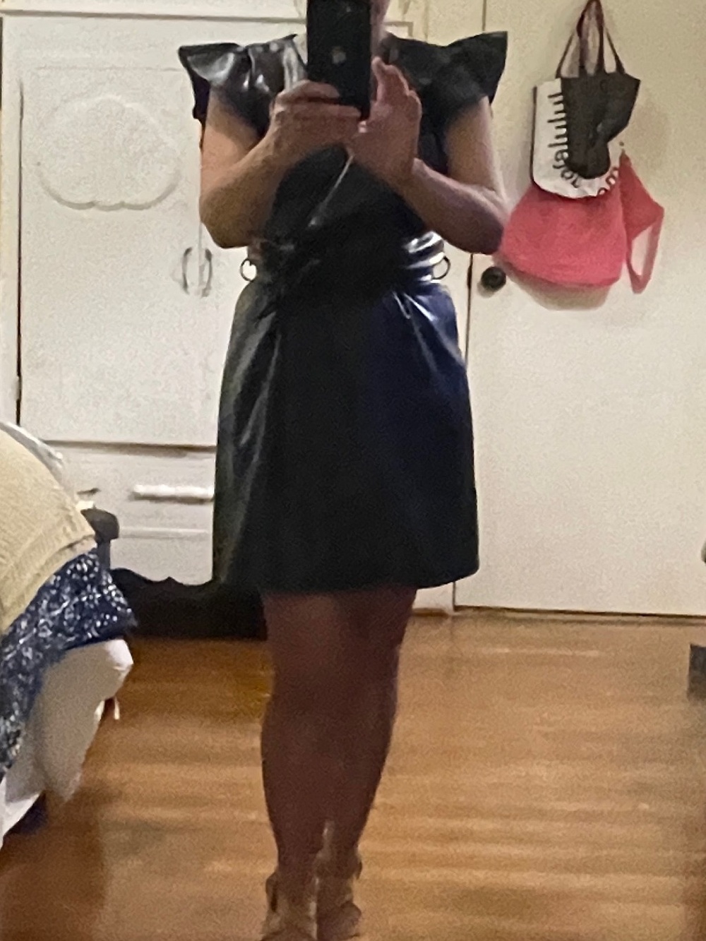 tcec leather dress Navy Faux Mini Wrap with Ruffle Sleeves brand:Gold Toe